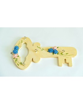 Happy Threads Key Holder With Crochet Motifs (Blue & Pink)